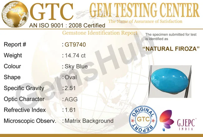 14.74 Ct Natural Turquoise (Firoza) Stone – Certified, Genuine & Astrologically Recommended | Gemshub