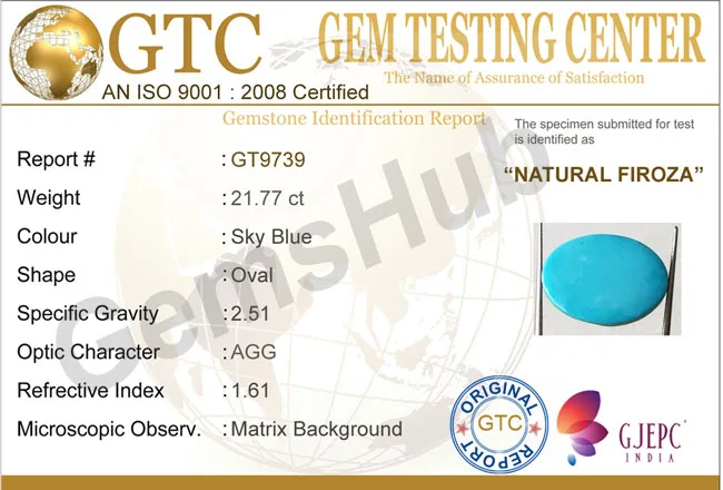 21.77 Ct Natural Turquoise (Firoza) Stone – Certified, Genuine & Astrologically Recommended | Gemshub