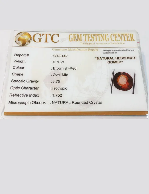 6.25 Ratti (5.70 ct) Natural Certified Ceylon Hessonite (Gomed)
