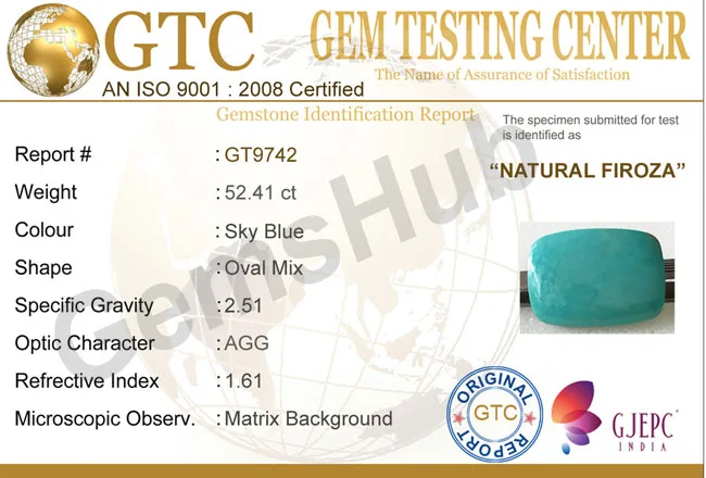 52.41 Ct Natural Turquoise (Firoza) Stone – Certified, Genuine & Astrologically Recommended | Gemshub