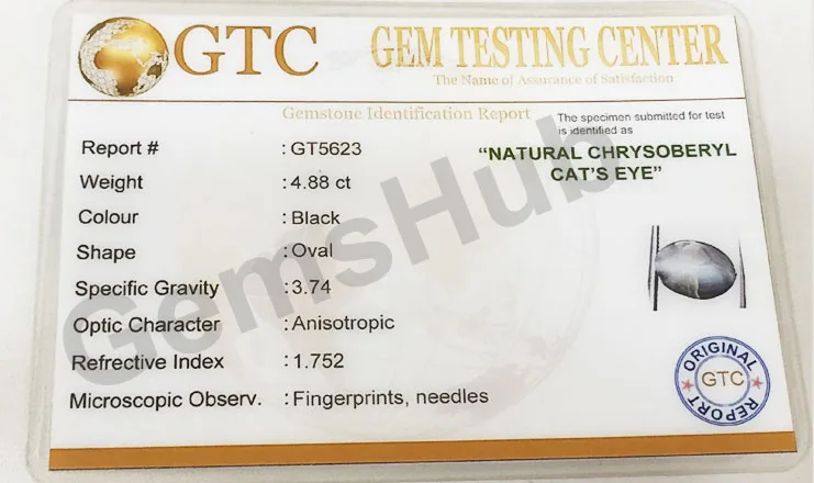 5.50 Ratti (4.88 Ct) Natural Black Chrysoberyl Cat's Eye (Lehsunia) | Certified Gemstone
