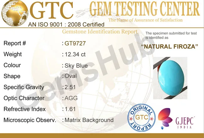 12.34 Ct Natural Turquoise (Firoza) Stone – Certified, Genuine & Astrologically Recommended | Gemshub