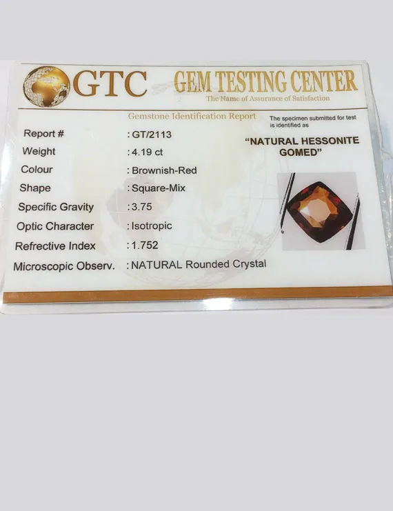 4.55 ratti (4.19 ct) Natural Hessonite Ceylon Gomed Certified