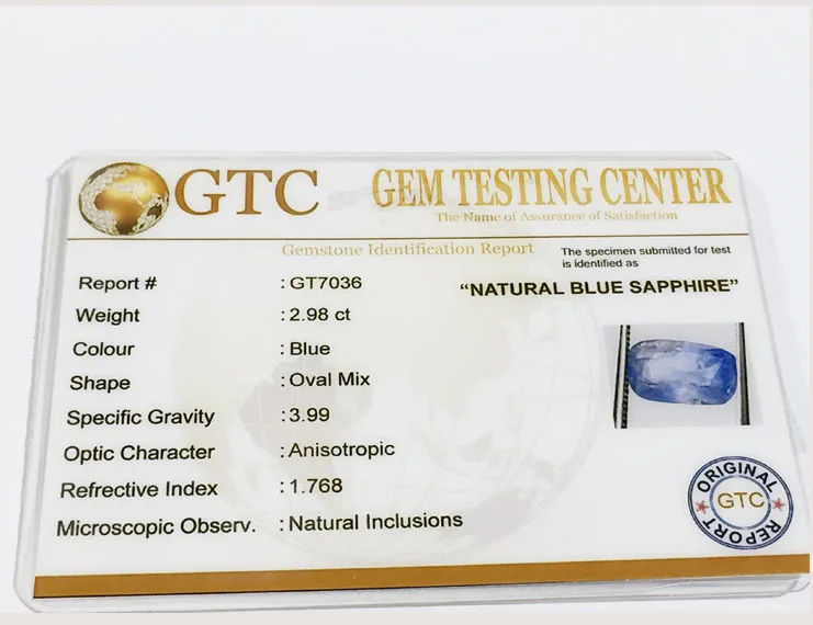 3.31 Ratti (2.98 Ct) Natural Ceylon Blue Sapphire (Neelam)