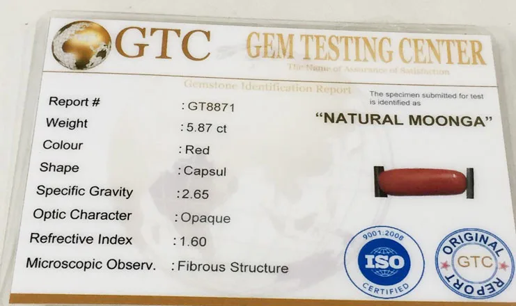 6.50 Ratti (5.87 ct) Natural Certified Moonga/Coral