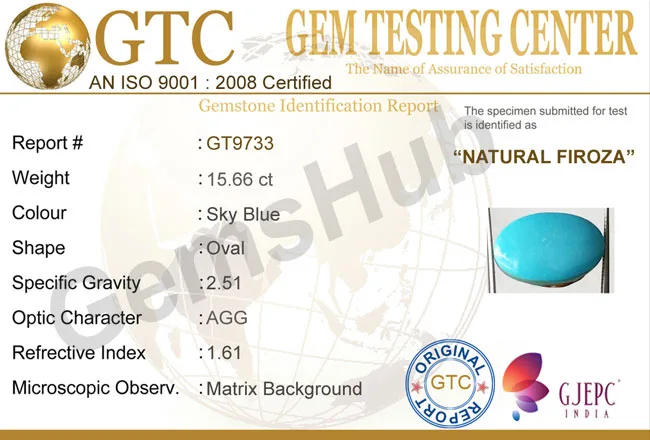 15.66 Ct Natural Turquoise (Firoza) Stone – Certified, Genuine & Astrologically Recommended | Gemshub