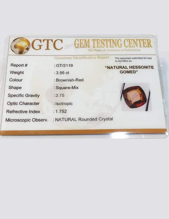 4.00 Ratti (3.56 ct) Natural Certified Ceylon Hessonite (Gomed)