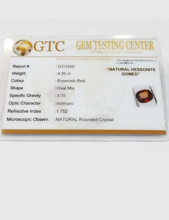 4.60 Ratti (4.26 ct) Natural Certified Ceylon Hessonite (Gomed)
