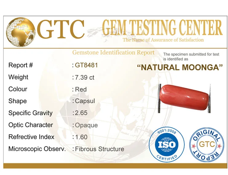 8.25 Ratti (7.39 ct) Natural Certified Moonga/Coral