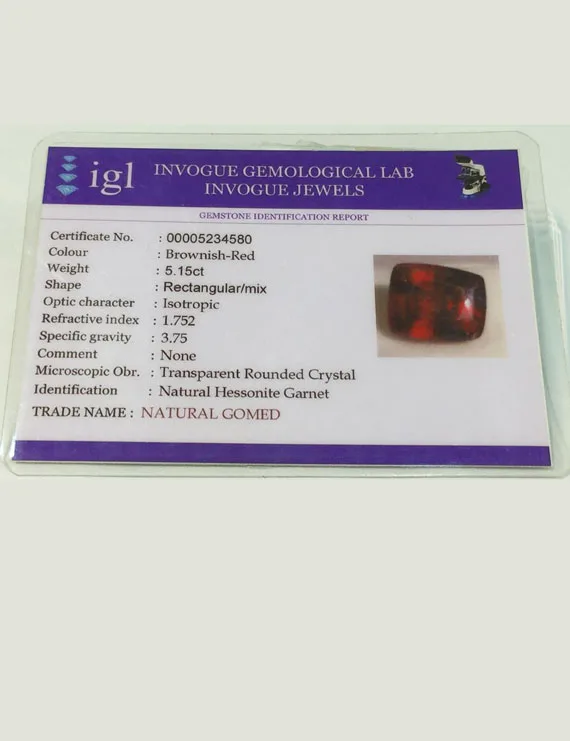5.60 Ratti (5.15 ct) Natural Certified Ceylon Hessonite (Gomed)