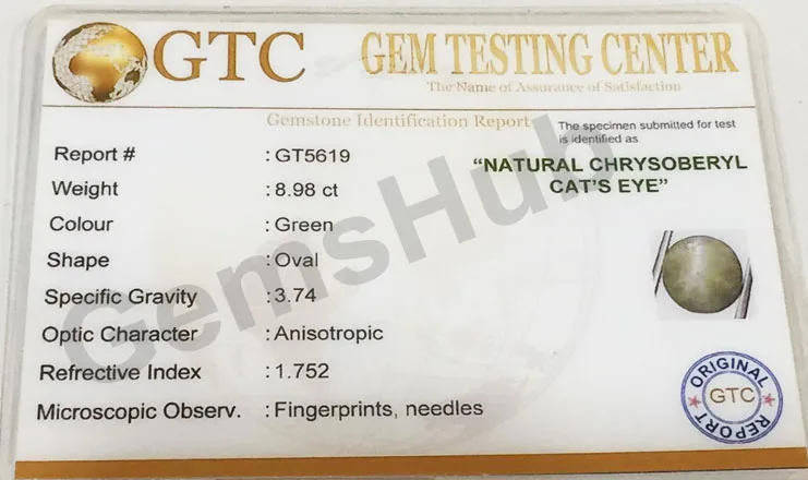 10.00 Ratti (8.98 Ct) Natural Chrysoberyl Cat's Eye (Lehsunia) | Certified Gemstone