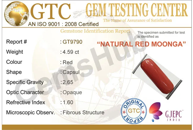 4.59 ct Natural Certified Red Coral (Moonga)