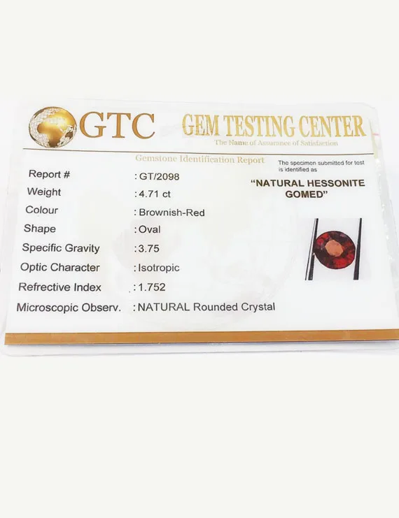 5.25 Ratti (4.71 ct) Natural Certified Ceylon Hessonite (Gomed)