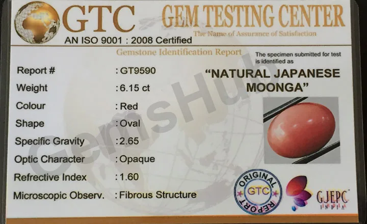6.15 ct Natural Certified Japanese Red Coral (Moonga)