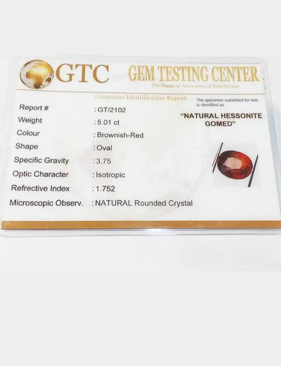 5.50 Ratti (5.01 ct) Natural Certified Ceylon Hessonite (Gomed)