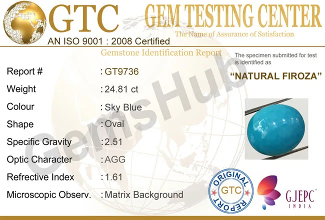 24.81 Ct Natural Turquoise (Firoza) Stone – Certified, Genuine & Astrologically Recommended | Gemshub