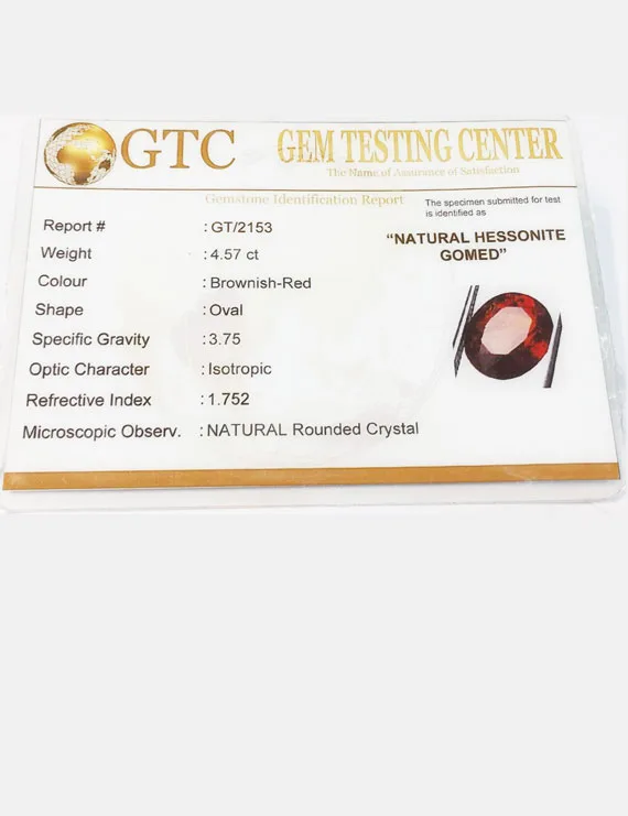 5.00 Ratti (4.57 ct) Natural Certified Ceylon Hessonite (Gomed)