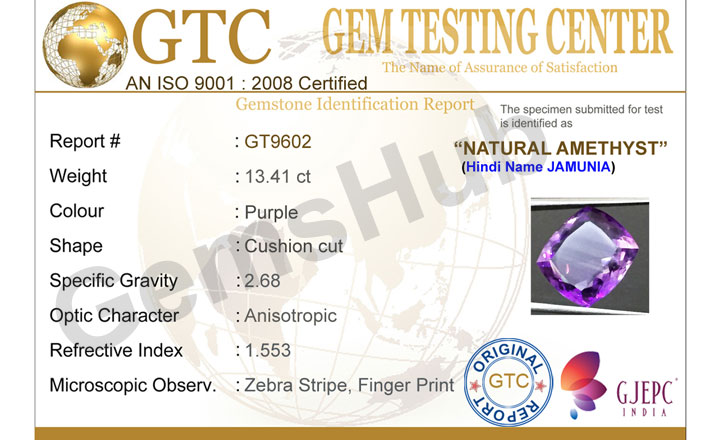 13.41 ct Natural Certified Amethyst (Jamunia) -Premium Quality