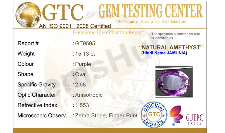 15.13 ct Natural Certified Amethyst (Jamunia) -Premium Quality