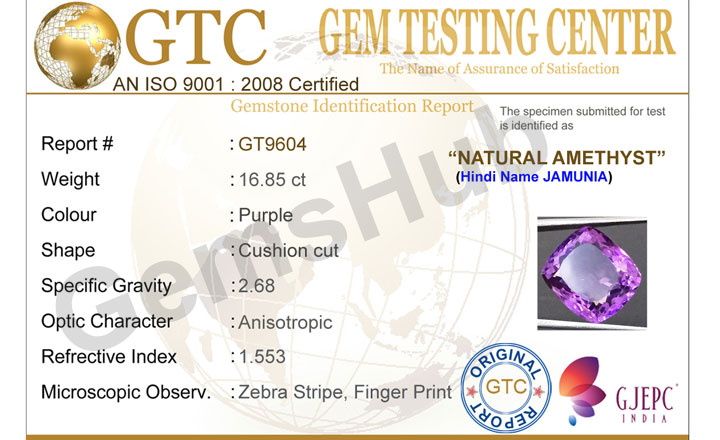 16.85 ct Natural Certified Amethyst (Jamunia) -Premium Quality