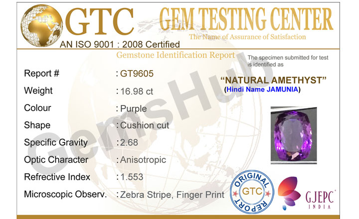 16.98 ct Natural Certified Amethyst (Jamunia) -Premium Quality