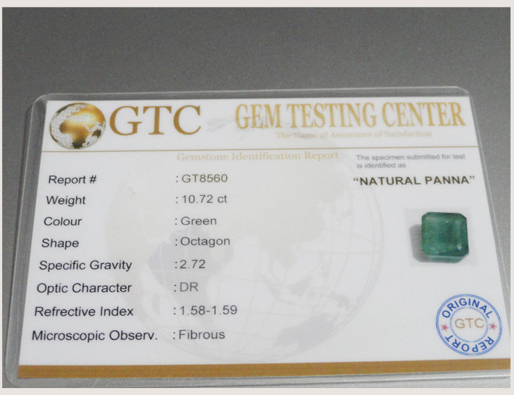 10.72 ct/12.00 ratti Natural Certified Zambian Panna (Emerald)