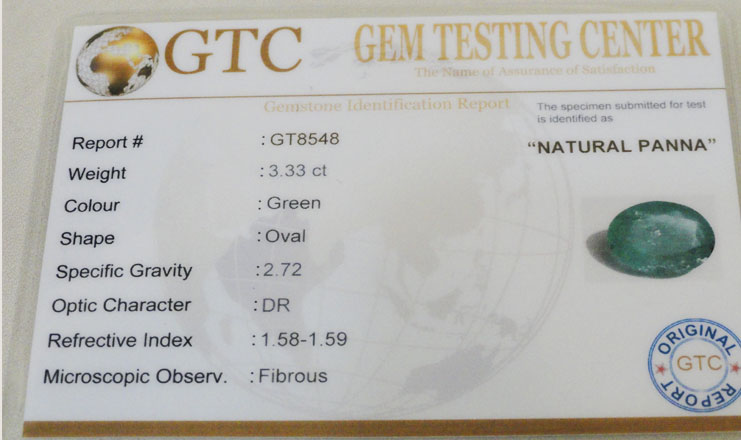3.33 ct/3.65 ratti Natural Certified Zambian Panna (Emerald)