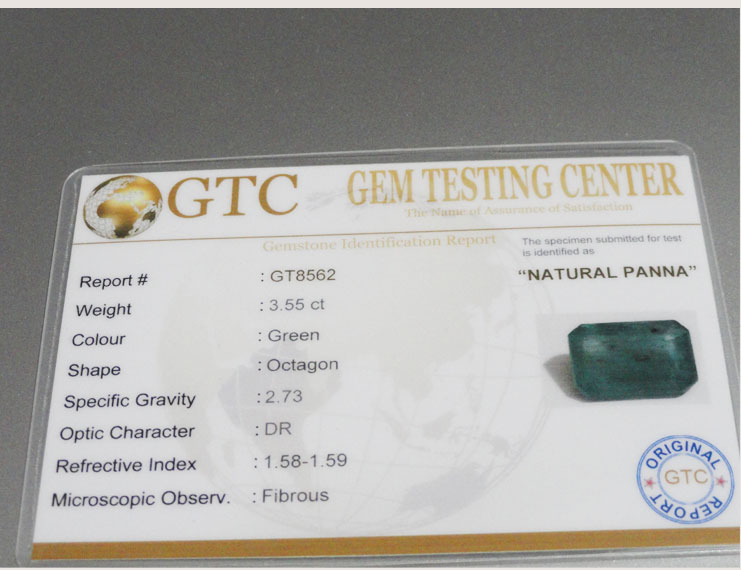 3.55 ct/3.95 ratti Natural Certified Zambian Panna (Emerald)