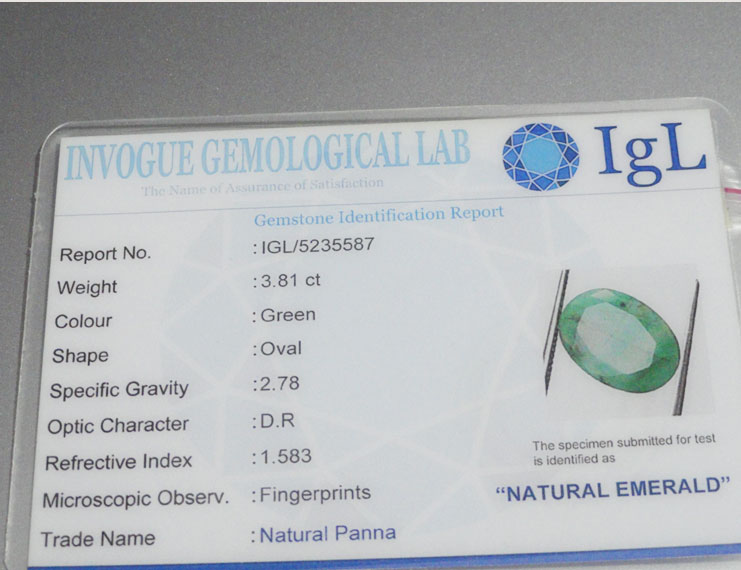 3.81 ct/4.25 ratti Natural Certified Zambian Panna (Emerald)