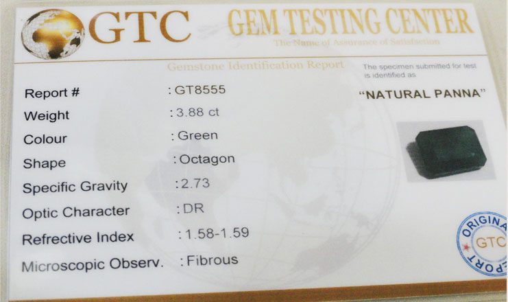 3.88 ct/4.25 ratti Natural Certified Zambian Panna (Emerald)