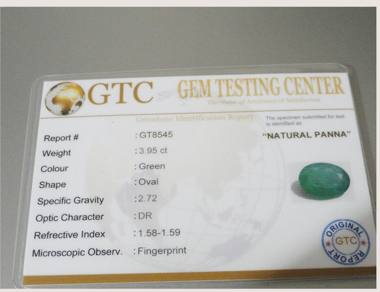 3.95 ct/4.40 ratti Natural Certified Zambian Panna (Emerald)
