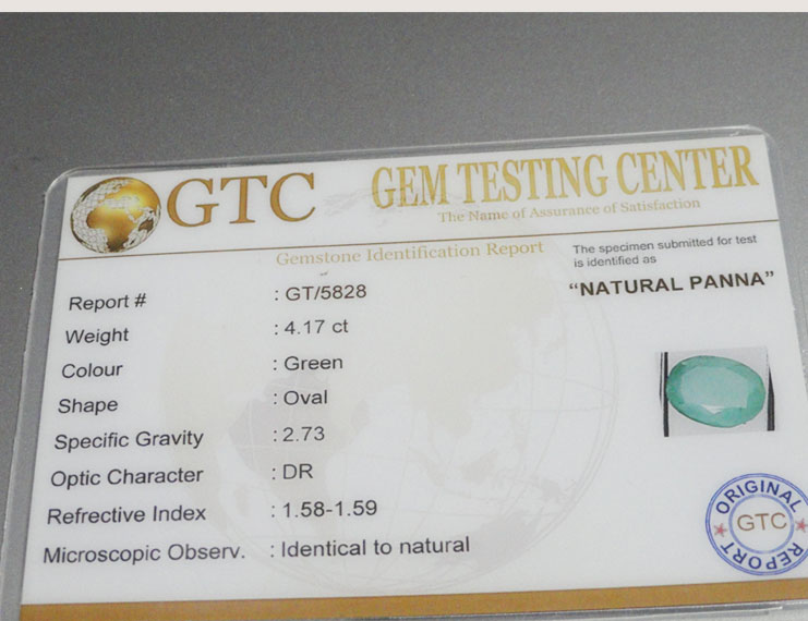 4.17 ct/4.50 ratti Natural Certified Zambian Panna (Emerald)