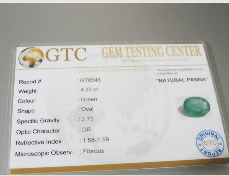 4.23 ct/4.65 ratti Natural Certified Zambian Panna (Emerald)
