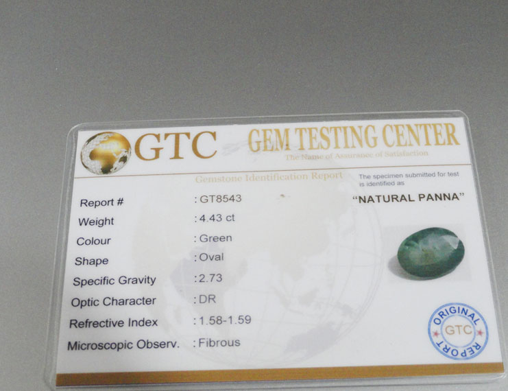 4.43 ct/4.95 ratti Natural Certified Zambian Panna (Emerald)
