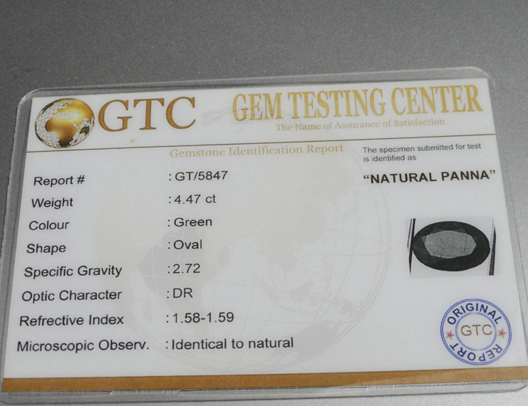 4.47 ct/5.00 ratti Natural Certified Zambian Panna (Emerald)