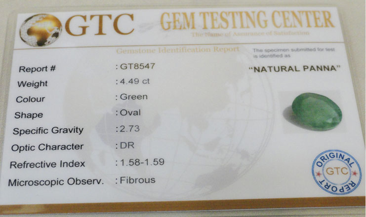 4.49 ct/5.00 ratti Natural Certified Zambian Panna (Emerald)