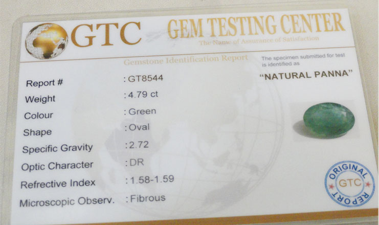 4.79 ct/5.25 ratti Natural Certified Zambian Panna (Emerald)