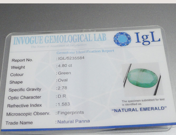 4.80 ct/5.33 ratti Natural Certified Zambian Panna (Emerald)