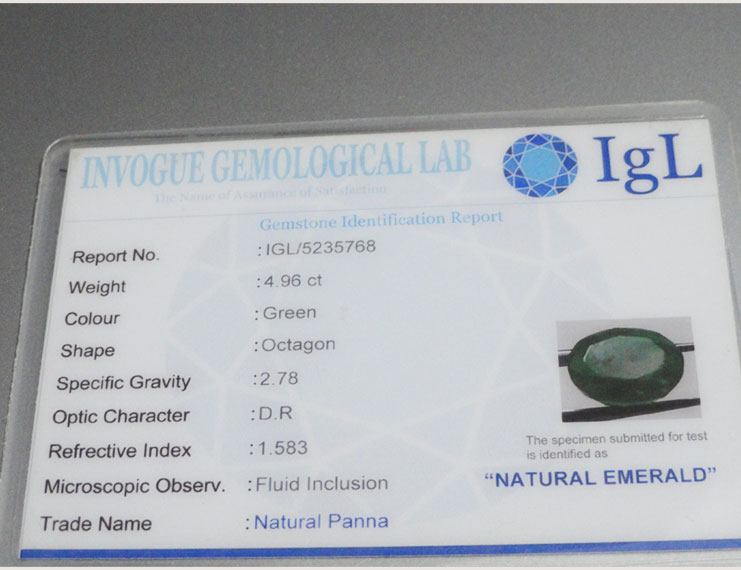 4.96 ct/5.50 ratti Natural Certified Zambian Panna (Emerald)