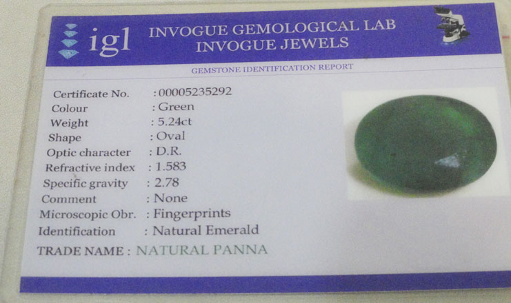 5.24 ct/5.85 ratti Natural Certified Zambian Panna (Emerald)