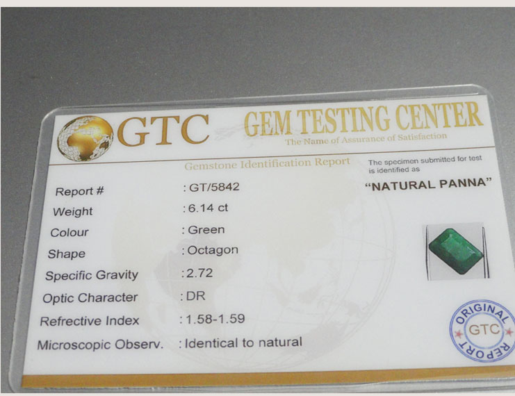 6.14 ct/6.85 ratti Natural Certified Zambian Panna (Emerald)