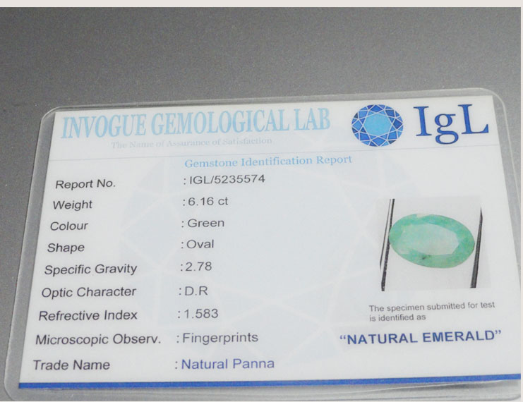 6.16 ct/6.86 ratti Natural Certified Zambian Panna (Emerald)