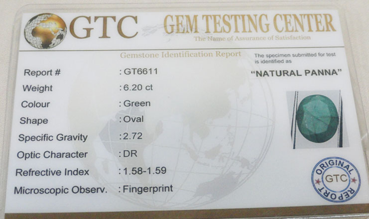 6.20 ct/6.90 ratti Natural Certified Panna (Emerald)