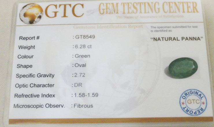 6.28 ct/7.00 ratti Natural Certified  Zambian Panna (Emerald)