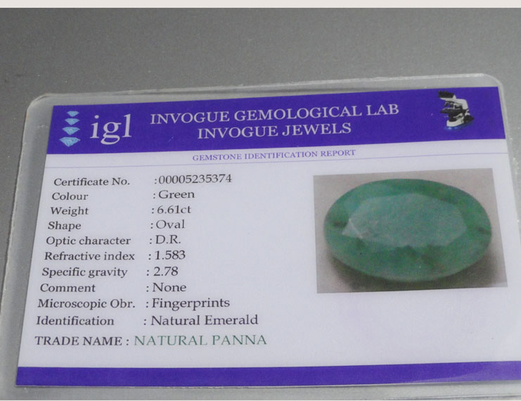 6.61 ct/7.25 ratti Natural Certified  Panna (Emerald)