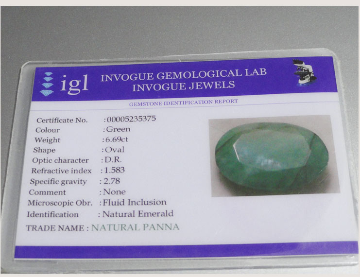 6.69 ct/7.50 ratti Natural Certified  Panna (Emerald)