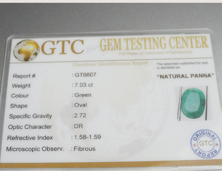 7.03 ct/7.88 ratti Natural Certified Zambian Panna (Emerald)