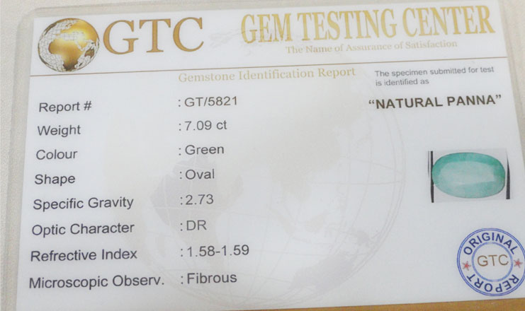 7.09 ct/7.90 ratti Natural Certified Panna (Emerald)