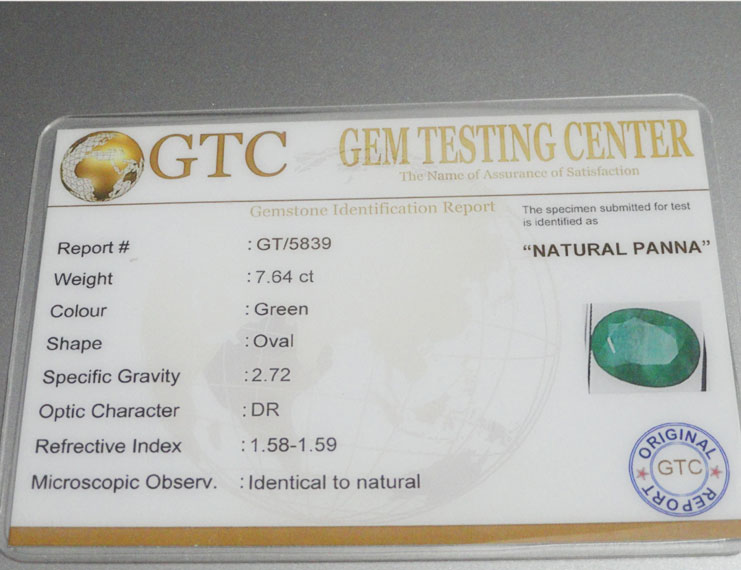 7.64 ct/8.50 ratti Natural Certified Zambian Panna (Emerald)