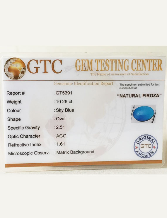 10.26 ct Natural Certified Firoza/Turquoise